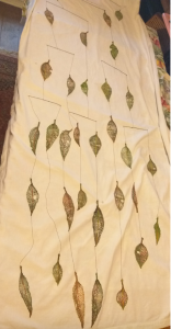Material with lace leaves attached